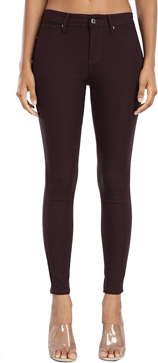 WAYRUNZ Womens Hyper Ultra Stretch Comfy Pants Colored Mid-Rise Skinny Jean Juniors Jegging Berry Brown(026-Berry Brown-10)