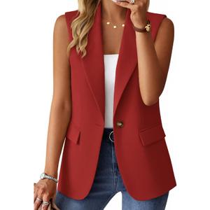 Mina Self Women's Sleeveless Vest Tops Open Front Lightweight Blazer Jacket (XXL)