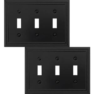 OKAWYC Triple Toggle Light Switch Cover Belaire Beaded Metal Wall Plate, 2-Pack Black 3 Gang, for Light Switch Cover Decorative Wallplate, Durable