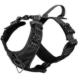 ICEFANG Dog Strap Harness with 4 x Metal Buckles,for Large Sized Dog,K9 Vest,Y-Shape Chest,Adjustable Pet Harness,No-Pull Front Leash Clip (Large (Pack of 1), Black)