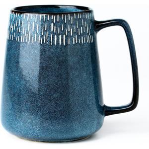 24 oz Large Ceramic Coffee mugs, Extra Large Tea and Coffee Cups, Large Handle Design, Big Coffee Mug for Office and Home, Microwave and Diahwasher Safe. (24 oz star blue)