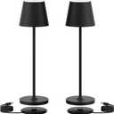Ralaby IP54 Cordless Table Lamps Portable Rechargeable Battery Operated Lamp, Modern Aluminum Dimmable Indoor/Outdoor Cordless Desk Lamp for/Restaurant/Bar/Cafe/Bedroom (2 Pack,Black,4800mAh)