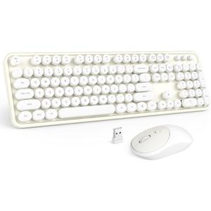 MOFII Wireless Keyboard and Mouse Combo, Milk White 2.4G Full Size Keyboard, Round Key Typewriter Keyboards and Cute Mice with 2 in 1 USB Dongle, for PC Laptop Chromebook Smart TV