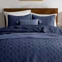 WDCOZY 100% Cotton King Size Quilt Set - Navy Blue Pre-Washed Soft Lightweight Modern Bedspread, Farmhouse Country Rustic Coverlet, Textured Like Linen, Shabby Chic Gauze Bedding, 3 Pieces (King (106"x96"))