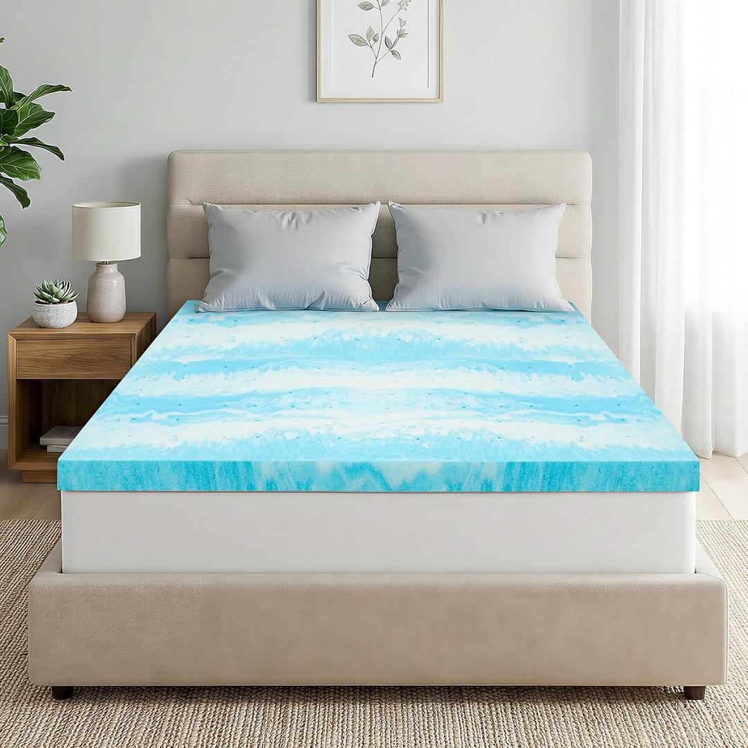 IULULU Twin Size Mattress Topper, 2 Inch Gel Memory Foam Topper, Light Comfort Upgrade, CertiPUR-US Certified, Blue