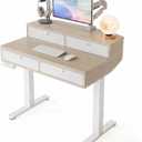 HUANUO 32 x 20 inch Electric Standing Desk with 4 Drawers, Adjustable Height Sit Stand Home Office Desk, C-Clamp Mount Compatible, Ergonomic Stand up Desk with 4 Preset Heights, Natural