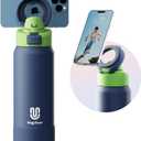 Insulated Magnetic Water Bottle - Reusable Stainless Steel Bottle with MagSafe Compatible Phone Holder -Keeps Cold for 24 Hours - Perfect for Gym, Sports, and Travel- Navy Blue 32oz