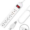 Extension Cord 6 ft - Long Power Strip Surge Protector, 6 AC Outlet Flat Plug, Wall Mount, Multi Plug Outlet Extender Desk Charging Station for Computer Home Office Dorm Room Essentials (White)
