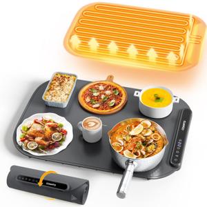 Food Warming Mat, Food Warmers for Parties Buffet, Silicone Heating Mat with 7 Temperature Settings, Roll-Up Storage, 17.91"x12.8", Grey (Dark Gray)