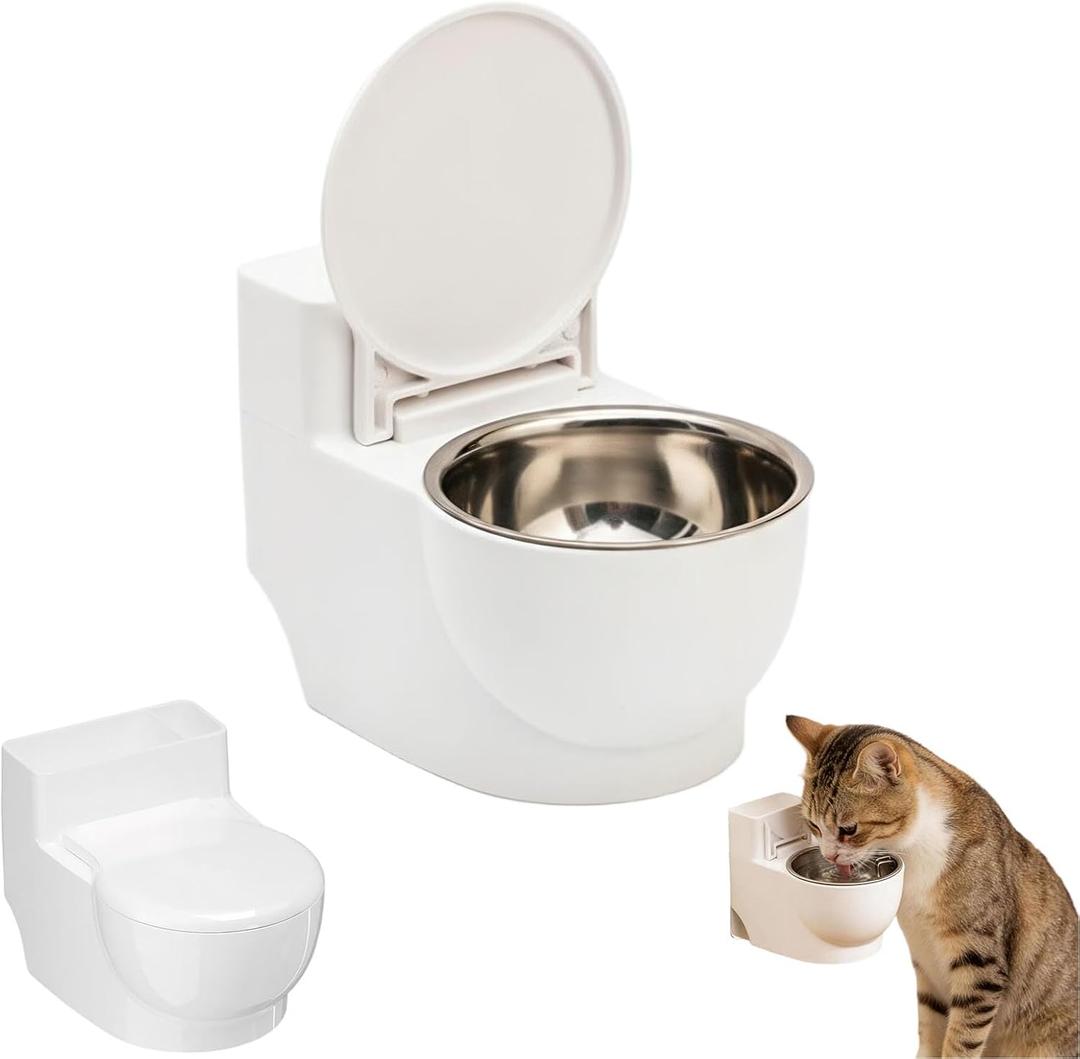 Toilet Pet Water Dispenser for Cat and Dog, Small White Funny Water and Food Bowl