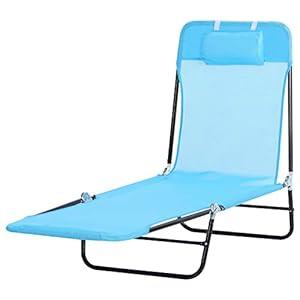 Outsunny Folding Chaise Lounge Chair, Pool Sun Tanning Chair, Outdoor Lounge Chair with Reclining Back, Breathable Mesh Seat, Headrest for Beach, Yard, Patio, Blue