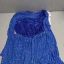 ODASDO Figure Skating Dress for Women Mesh Long Sleeve Sparkly Sequin Rhinestones Skirted Leotard Gym Ballet Dancewear (Blue, L)