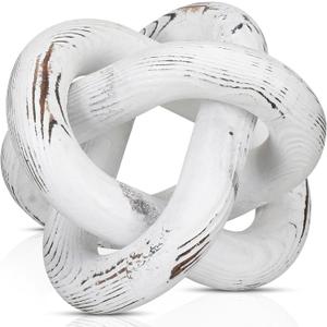 Yalikop 3 Link Wood Knot Decor - Hand Carved Coffee Table Decoration, Boho Chain Link Decor, Modern Shelf, Rustic Objects for Home Living Room Bedroom(Retro White)