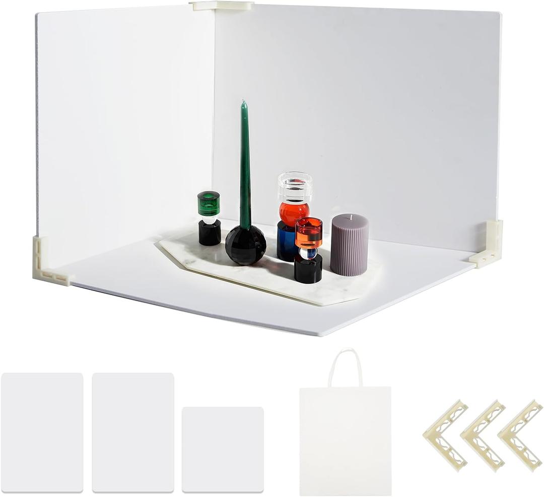 3 PCS Board Photo Backdrop, 15.8x11.8 Inch Waterproof Photography Backdrop Boards with 3 PCS Bracket for Flat Lay, Product Photography Background (White 3)