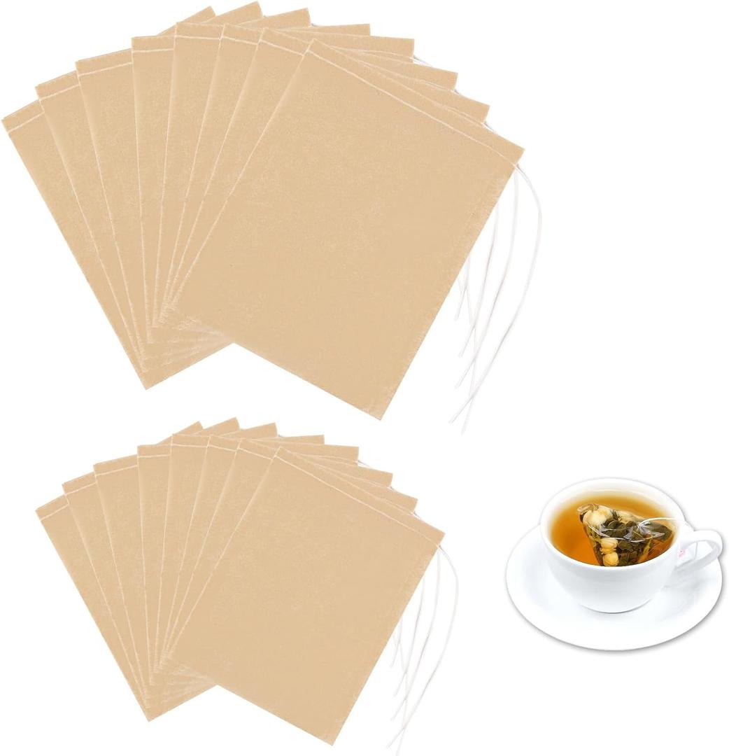 200pcs Disposable Loose Leaf Tea Bags, Empty Tea Filter Bags Infuser Sachets Unbleached Tea Bag with Drawstrings for Steeper Coffee Spice(3.54x2.75in, 1.96x2.75in)