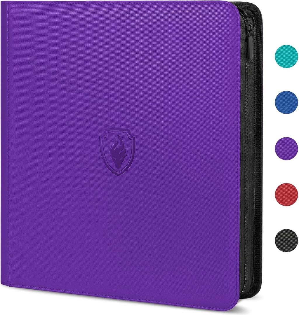 Premium Zip Card Binder 12 Pocket, Fabmaker 912 Pockets Trading Card Binder, PU Zipper Card Collection Album, Sturdy Side-Loading Card Book Holder for Game & Sports Cards, Purple