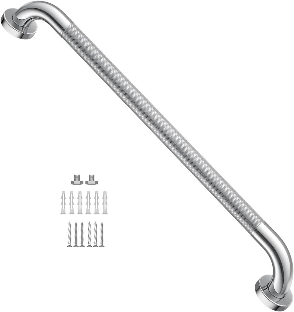 Anti Slip Shower Grab Bar 24 Inch,Chrome Stainless Steel Bath Grab Bar | Knurled Bathroom Safety Rail, Shower Handrail Support, Handicap Elderly Balance Assist Handles-1.25" Diameter