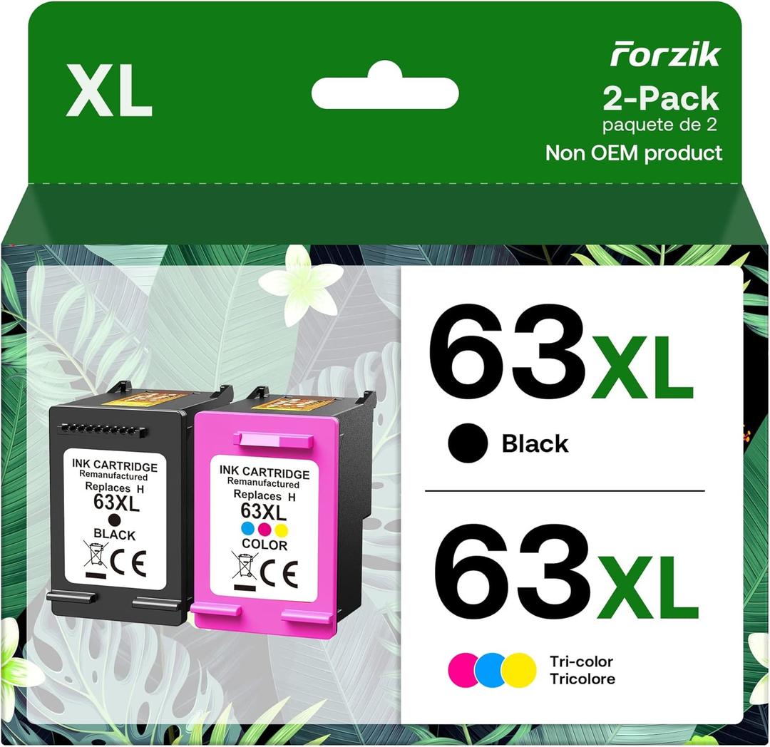 Forzik Remanufactured 63XL Ink Cartridge Replacement for HP OfficeJet 3830 4650 4652 5255 Envy 4520 5540 DeskJet 1110 2130, Black, Tri-Color, 2-Pack