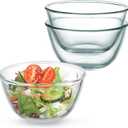 WHJY 3-Pack 5-Inch Glass Cereal Bowls, Clear Glass Serving Bowls for Salad, Pasta, Soup, Cereal - 16 oz Capacity, Modern Style (Small)
