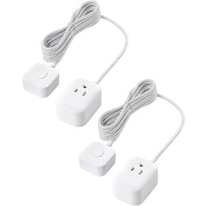 SURAIELEC Extension Cord with Switch On/Off Plug, 6FT Flat Braided Outlet Power Cable, 3 Prong Grounded Plug, Wall or Table Use, Ideal for Lamps, Christmas Light, Audio, Holiday Lights, White, 2 Pack