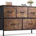 WLIVE Dresser for Bedroom, with 5 Fabric Drawers, Rustic Brown Wood Grain, 11.73"D x 39.37"W x 26.57"H