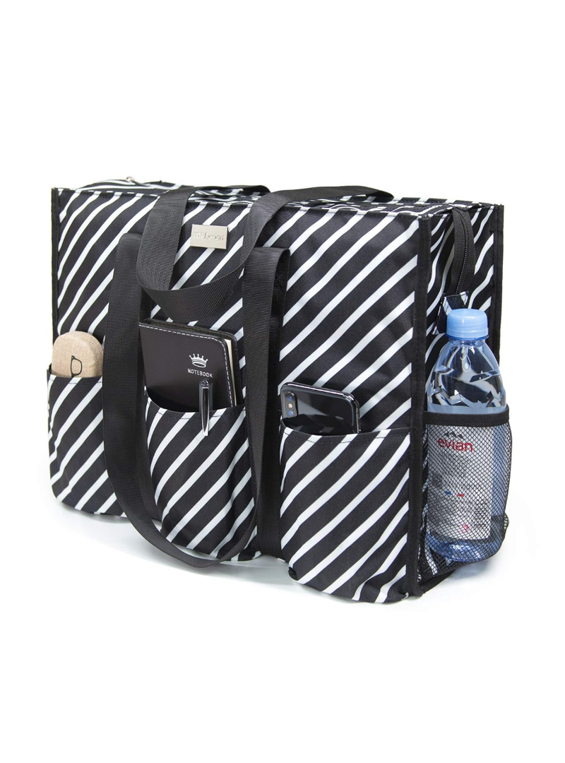 TOPDesign Utility Water Resistant Tote Bag with 13 Pockets, Top Zipper Closure & Thick Bottom Support, for Working Women