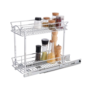 OCG Slide Out Cabinet Organizer for Narrow Cabinet (9" W X 17" D), 2 Tier Pull Out Shelves Slim Sliding Cabinet Organizer and Storage, Chrome