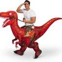 Spooktacular Creations Adult Inflatable Dinosaur Costume, Riding a Raptor, Printing T-rex Air Blow-ups with Light Eyes (Red)
