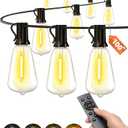 VOZUJI Outdoor Patio String Lights: 100Ft 30M Outside Waterproof Light - Remote Dimmable ST38 Shatterproof Bulb Connectable Hanging Outdoor Electric Lighting - Backyard Yard Gazebo Porch Party