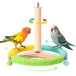 Nigelia 360Â° Rotating Bird Perch Toys for Budgies, Wooden Exercise Parakeet Toys, New Upgrade Interactive Bird Cage Accessories for Parakeets Cockatiels Lovebirds Conures Finches Parrots