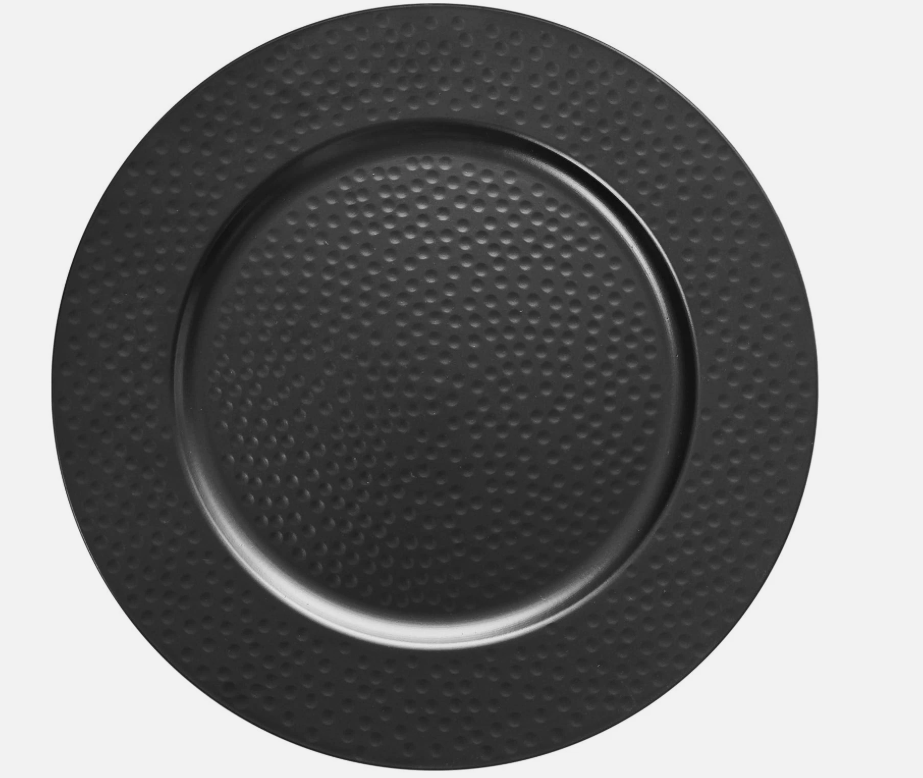13" Hammered Charger Plates, Black Elegant Dinner Plate Chargers Set of 6, Round Server Ware for Wedding Party Decoration