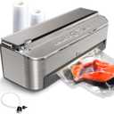 Vacuum Sealer Machine, 85kPa 120W Automatic Food Sealer, Powerful Sealing System, Build-in Cutter | Bags Storage | Moist Mode and Air Suction Hose (Silver)