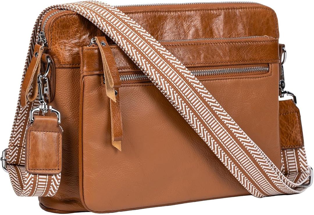 Genuine Leather Crossbody Bags for Women - Cute Small Crossbody Purse with Wide Strap for Travel, Work & Daily
