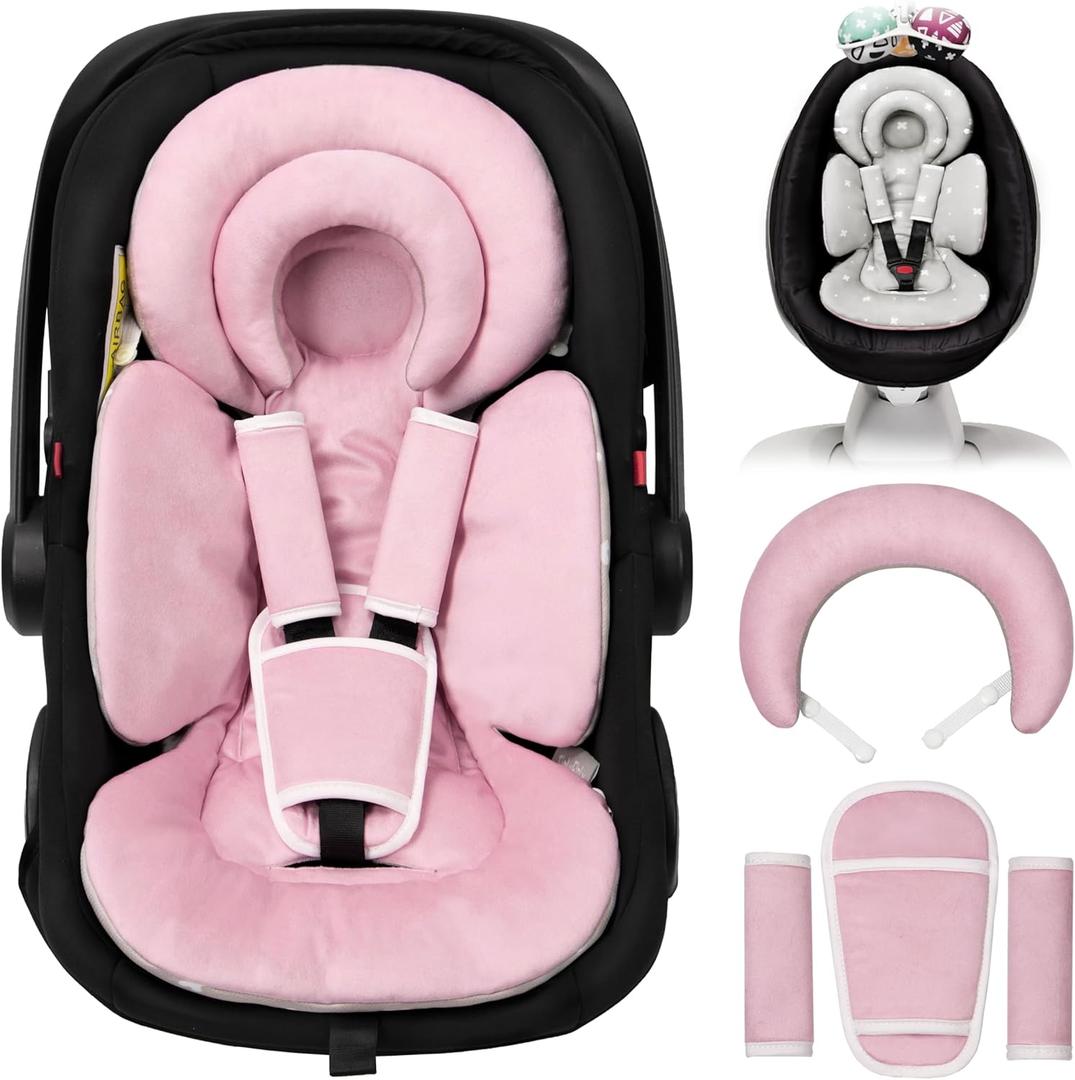 Infant Car Seat Insert with Extra Cushion for Preemie to Toddler, Reversible Newborn Carseat Insert for Baby Head Body Support, Fits for Stroller, Baby Swing, Bouncer (Pink)