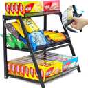 Candy Display Rack with Pull-out Tray, 3-Tire Snack Organizer for Countertop Concession Stand, Metal Snack Display Retail Display Shelf for Store Movie Theater, Chip Bag Holder, Cupcake Display Stand