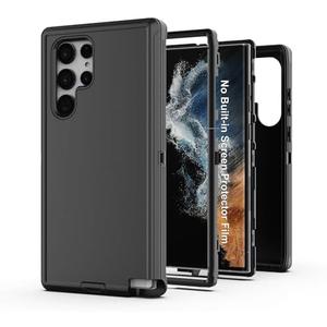 AWZHYDT for Galaxy S22 Ultra 5G Case, Heavy Duty Protective Case with [3 Layers] Rugged Rubber Shockproof Protection Cover for Samsung Galaxy S22 Ultra(Black)
