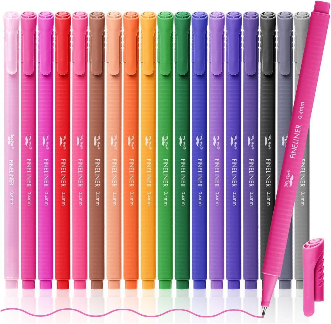 Mr. Pen- Colored Fineliner Pens, 18 Pack, 0.4mm, Ergonomic Triangular Barrels, Smooth Writing Pens for Journaling, Note-Taking, Coloring, Sketching, Planning & Art Projects