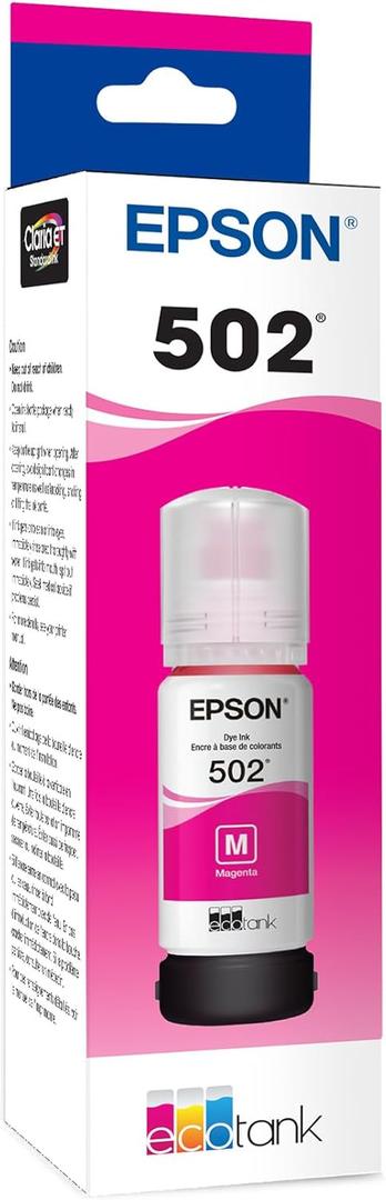 EPSON 502 EcoTank Ink Ultra-high Capacity Bottle Magenta Works with ET-2850, ET-2980, ET-2988, ET-3850, ET-3930, ET-3950, ET-4850, ET-4950 and other select EcoTank models