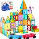 Anbalulu Magnetic Tiles 100PCS with 2 Cars, STEM Educational Building Blocks for Kids Ages 3-9, Magnet Construction Toys Gift for Toddlers