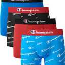Champion Boys' Underwear, Everyday Active Stretch Boxer Briefs, Assorted 4-pack Boxer Briefs (Medium, Blue/Red/Scripts)