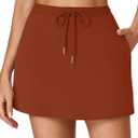 Vrtige Women's Casual Elastic High Waist Drawstring Workout Mini Skirt with Pockets (L)