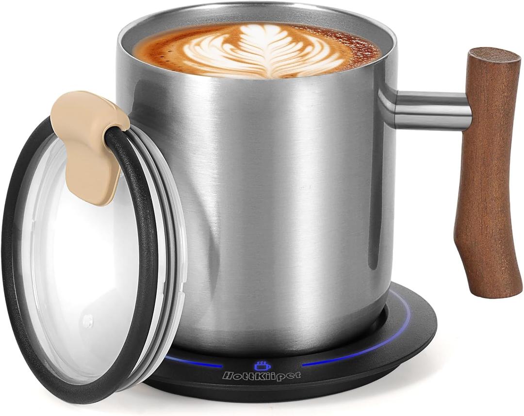 Gifts for Women Men, Heated Coffee Mug Up to 149F, Ideal Gifts for Christmas, Birthday, Mother's Day, Father's Day or Any Occasion (14oz Silver)