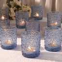 Blue Votive Candle Holder Set of 12, Flower Tea Lights Candles Holders for Wedding Table Centerpieces, Birthday Parties, Home Decor, Blue Bridal Shower and Holiday Decorations