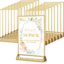 EHWINE 16 Pack Acrylic Sign Holder 8.5 x 11, Double Sided Gold Picture Frame Stand up Table Top Sign Holders, Clear Display Stand Menu Flyer Holder for Wedding Party (Provide Non-slip Mats)