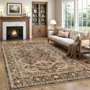 Rugland 9x12 Area Rug - Stain Resistant Washable Rug, Anti Slip Backing Rugs for Living Room, Vintage Tribal Area Rugs (TPR07-Rust, 9'x12')