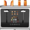 whall 4 Slice Touch Screen Toaster, Stainless Steel Toasters Digital Timer, Dual Control Panel Toasters6 Shade Settings6 Bread Types, Smart Wide Slots, Bagel, Cancel, Defrost,Silver