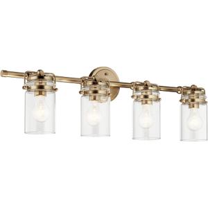 Kichler Brinley 4-Light Bathroom Vanity Light Fixture with Clear Glass in Champagne Bronze, Industrial Farmhouse Style for Mirror Lighting (32.5" x 10.25" x 6.75"), 45690CPZ, 32.25"