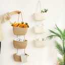 TeoKJ Over the Door Hanging Basket, 3-Tier Woven Cotton Wall-Mounted Storage Organizer Bag Decorative Hanging Nursery Baskets, White