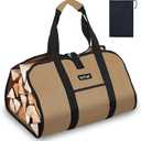 Goture 16oz Waxed Canvas 38.5×18 inch Firewood Carrier Heavy Duty Log Carrier Large Firewood Bag with Open-Side Firewood Storage Tote for Camping Indoor Black with Kindling Bag