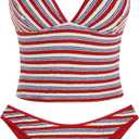 ZAFUL Women's Spaghetti Strap Tankini Swimsuits V Neck Tummy Control Tie Side Thong Bikini Swimsuits 2 Piece Bathing Suits (Red, S)